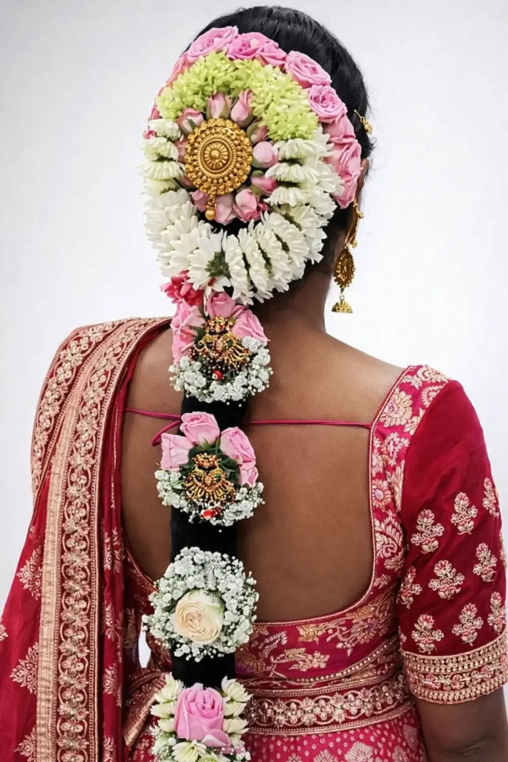 Traditional South Indian bride with flower adorned hair